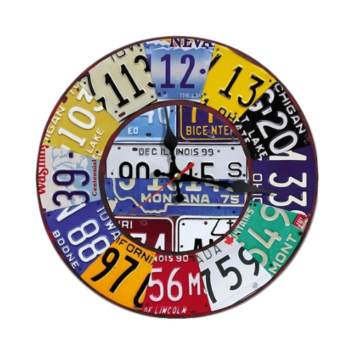 WOODEN LICENSE PLATE WALL CLOCK