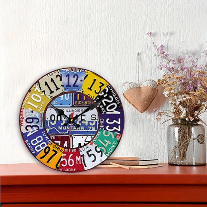 WOODEN LICENSE PLATE WALL CLOCK
